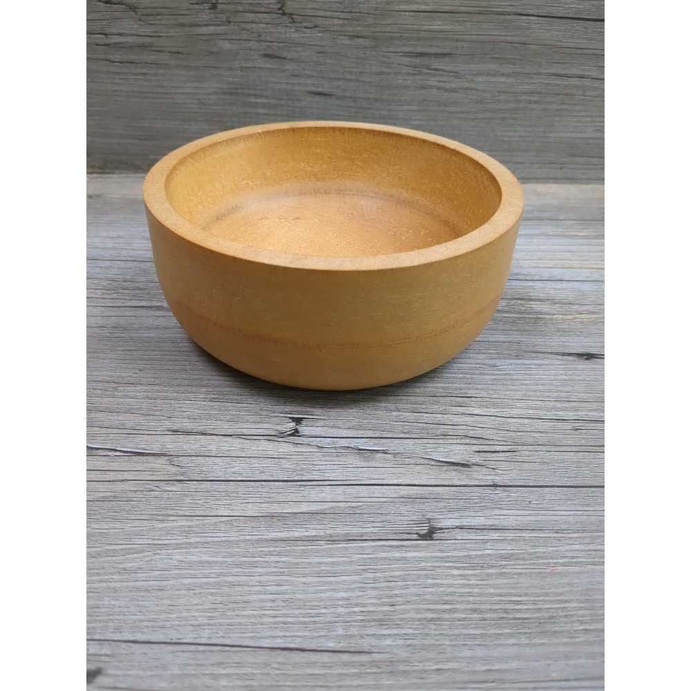 Round Tan Wooden Bowl Mother of Pearl Inlay Lid Trinket Box - Picture 6 of 8